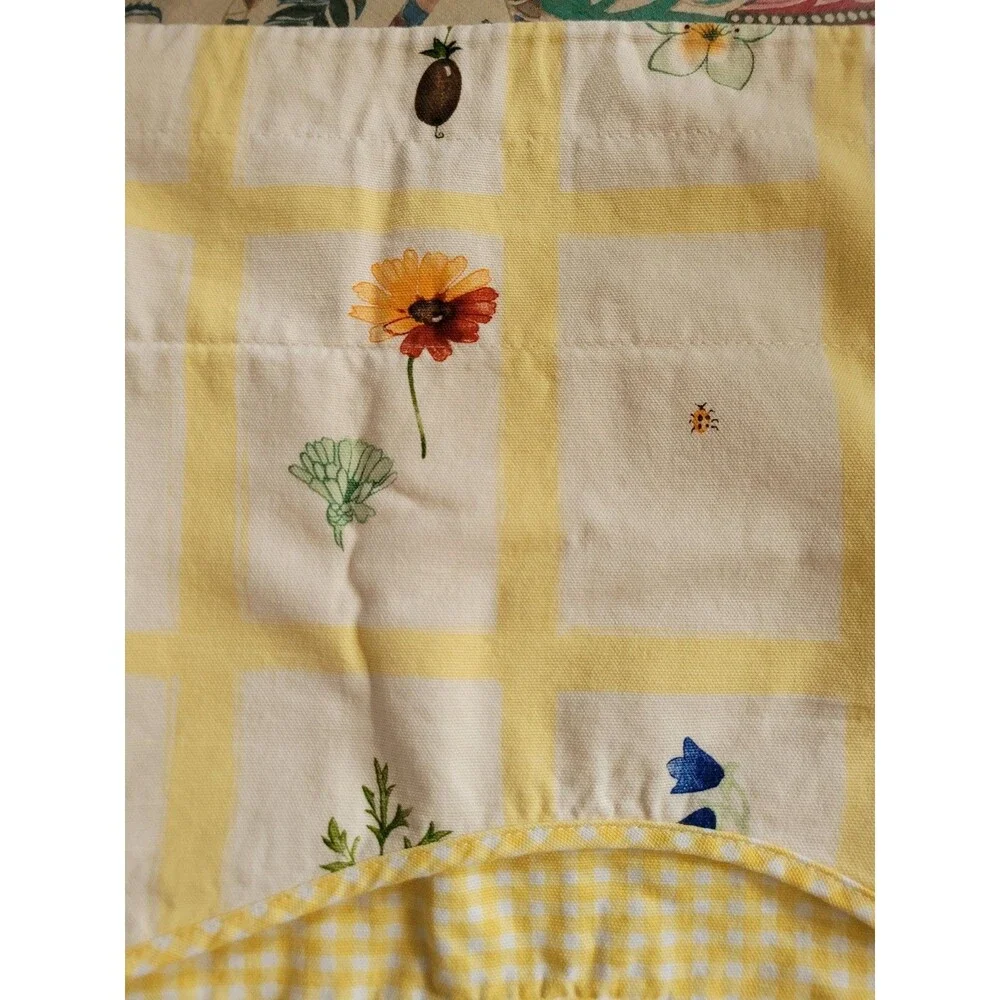 2 Waverly Pastoral Valance Botanical Yellow Gingham Butterfly Leaves 78 x 15